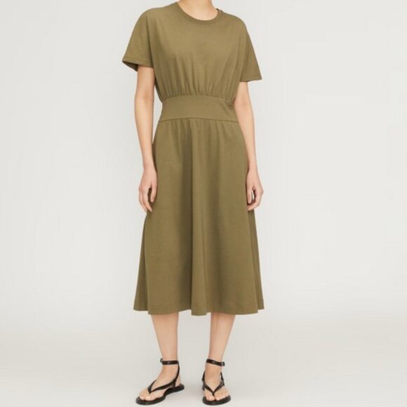Everlane Green 100% Organic Cotton Waisted Midi Dress NWOT